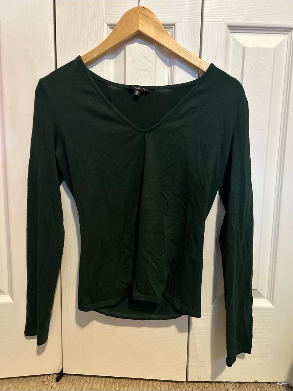 Dynamite Dark Green V-Neck Long Sleeve Top